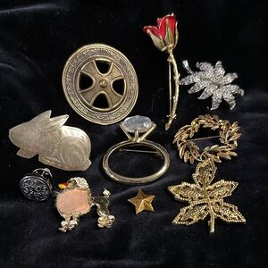 9 piece Gold and Silver Brooch Bundle